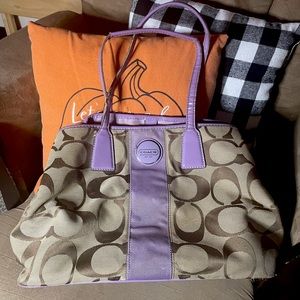 Coach Signature Purple Stripe Handbag Purse